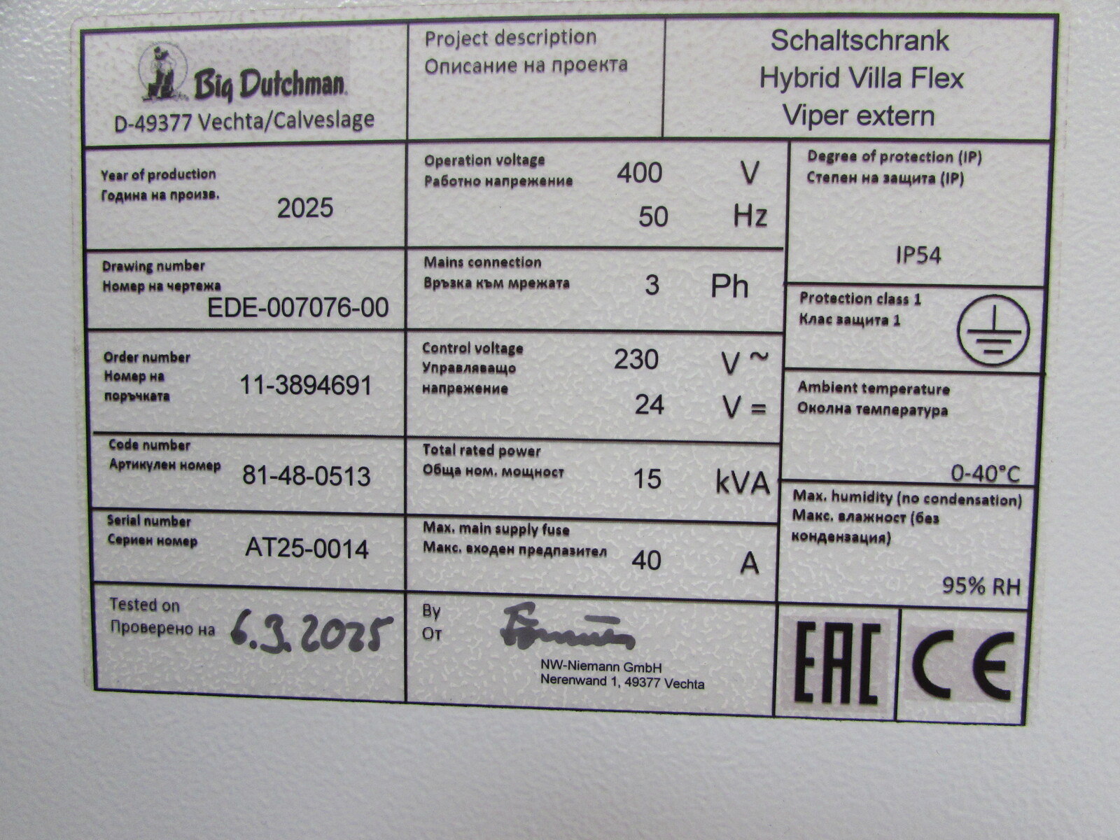Control cabinet Hybrid, Villa Flex